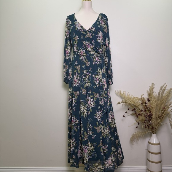 Petal & Pup Dresses & Skirts - Petal and Pup Floral Faux Wrap Maxi Dress Womens Large Long Sleeve CottageCore